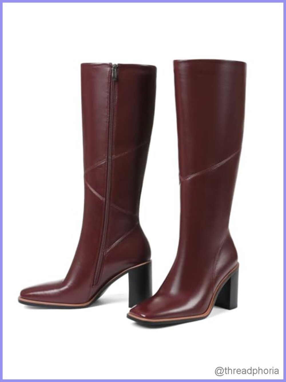 Women's Wide Calf Knee High Chunky Heel Boots Square Toe Zip Leather